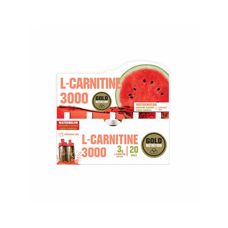L-Carnitine 3000 mg avec arôme pastèque, 20 flacons, Gold Nutrition