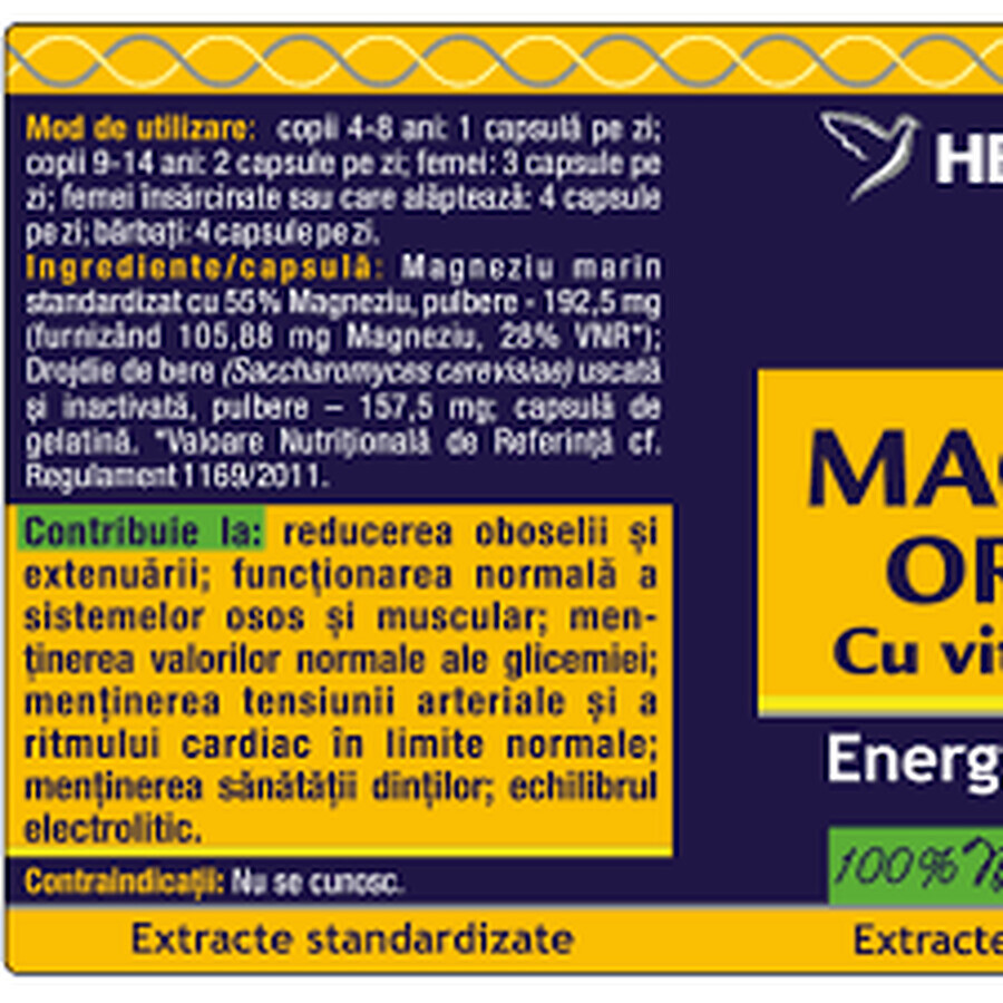Magnésium biologique avec complexe de vitamine B, 120 gélules, Herbagetica