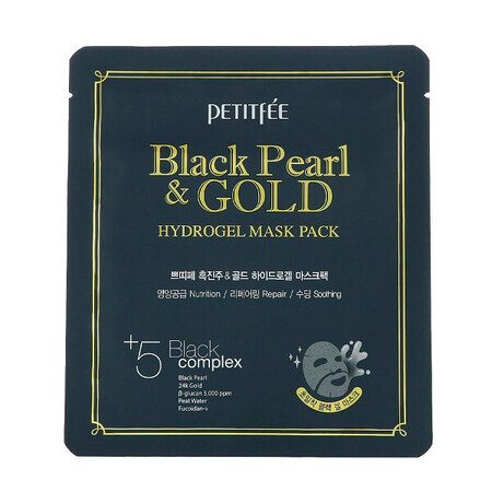 Masca de fata din hidrogel cu pulbere de perle negre si aur, 32 g, Petitfee