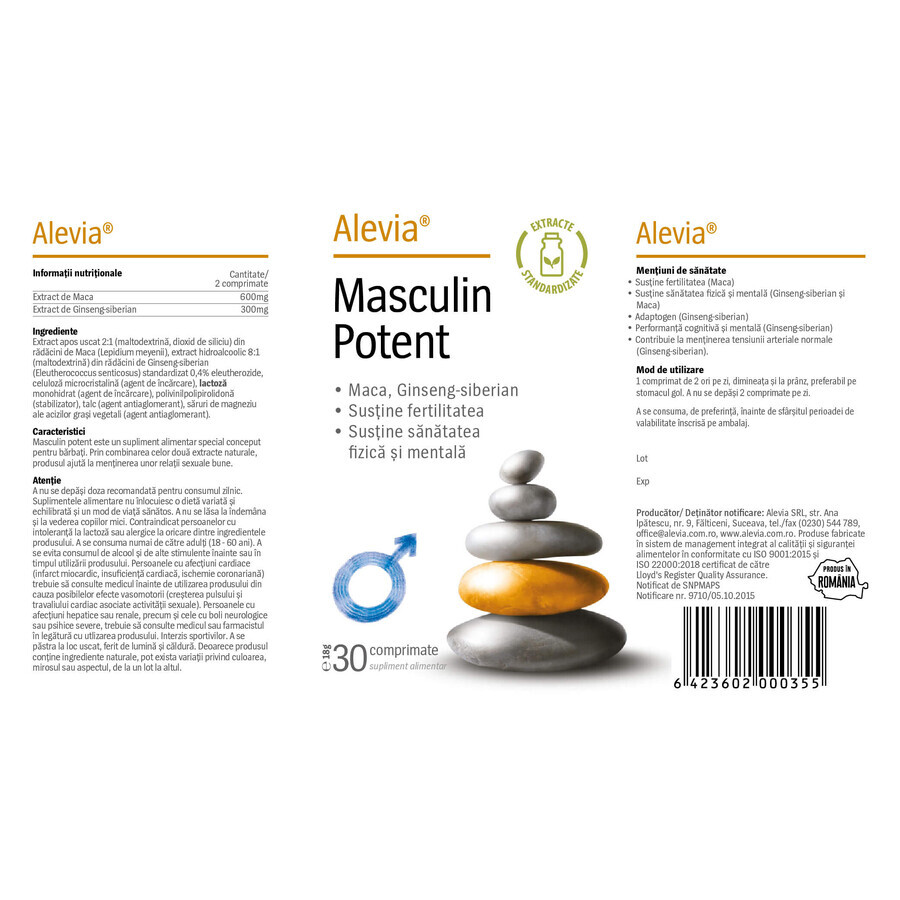 Mannelijk Potent, 30 tabletten, Alevia