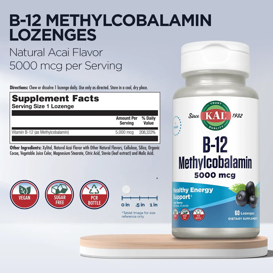 Methylcobalamin (Vitamin B12) 5000mcg Kal, 60 tablets, Secom