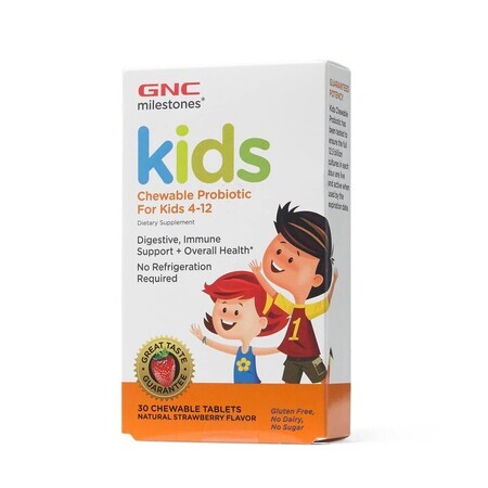 Milestones Probiotic Chewable Strawberry Flavour pour les enfants de 4 à 12 ans (424550), 30 comprimés, GNC