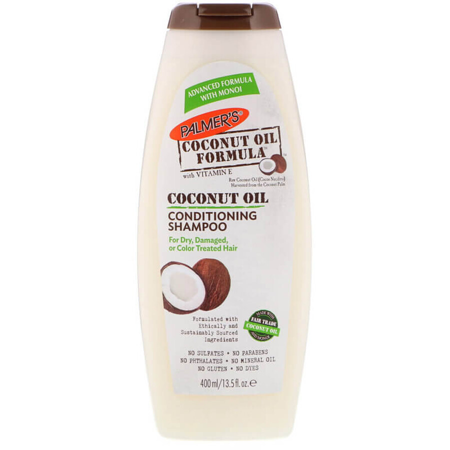 Shampooing à l'huile de coco, à la vitamine E, à l'huile de monoï et à la kératine pour les cheveux secs, abîmés ou colorés, 400 ml, Palmer's