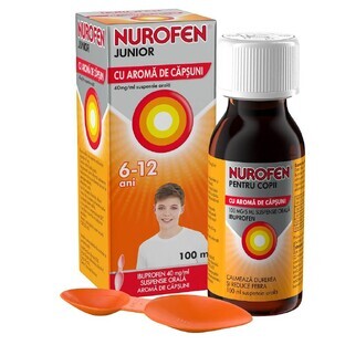 Nurofen Junior aardbei, 6-12 jaar, 100 ml, Reckitt Benckiser Healthcare