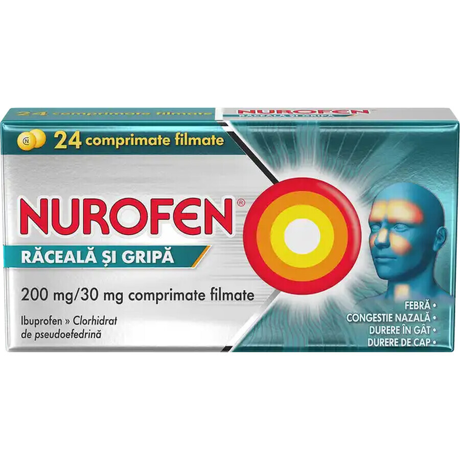 Nurofen Rhume et grippe 200mg, 24 comprimés, Reckitt Benckiser Healthcare