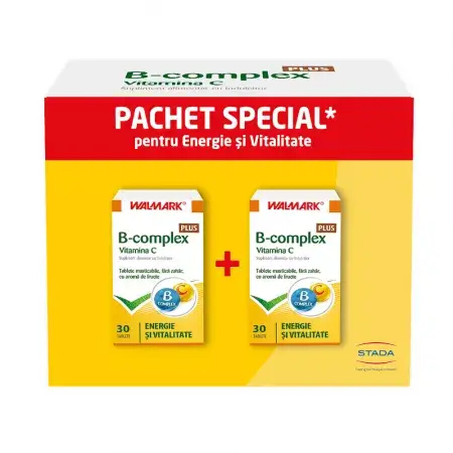 Confezione complesso B Plus Vitamina C al gusto di frutta, 30 + 30 compresse (sconto del 50% sul 2° prodotto)), Walmark