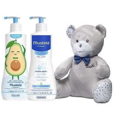 Ensemble Gel nettoyant doux pour les cheveux et le corps, 500 ml + Lait corporel hydratant, 300 ml + Lait corporel Mustela, Mustela