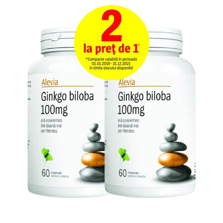 Pack Ginkgo Biloba 100 mg, 60 + 60 comprimés, Alevia