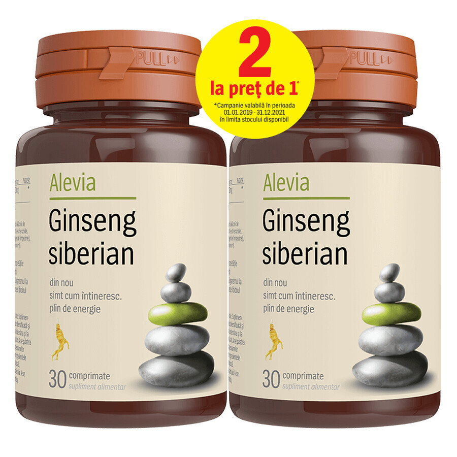 Paquet de ginseng sibérien, 30 comprimés, Alevia (1+1)