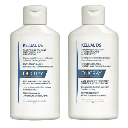 Packung Shampoo zur Kopfhautreduzierung mit Anti-Rückfall-Wirkung Kelual DS, 100 ml + 100 ml, Ducray