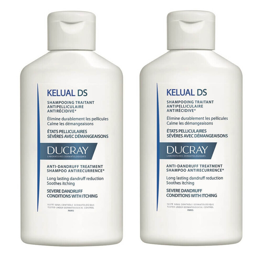 Verpakking Hoofdhuidverkleinende shampoo met anti-herstellend effect Kelual DS, 100 ml + 100 ml, Ducray