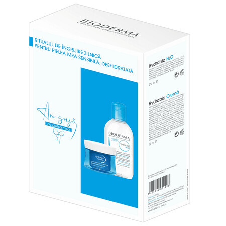 Bioderma Hydrabio H2O Hydraterende Micellaire Oplossing Pakket, 250 ml + Hydraterende Crème voor de Gevoelige en Droge Huid, 50 ml