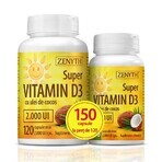 Super Vitamin D3 with coconut oil 2000UI pack, 120 + 30 capsules, Zenyth