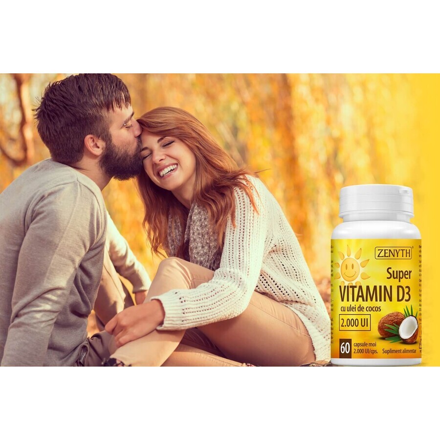 Super Vitamin D3 with coconut oil 2000UI pack, 120 + 30 capsules, Zenyth