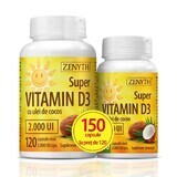 Super Vitamine D3 met kokosolie 2000 IE, 120 + 30 capsules, Zenyth