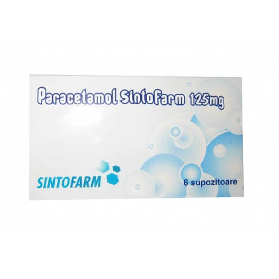 Paracetamol 125 mg, 6 zetpillen, Sintofarm