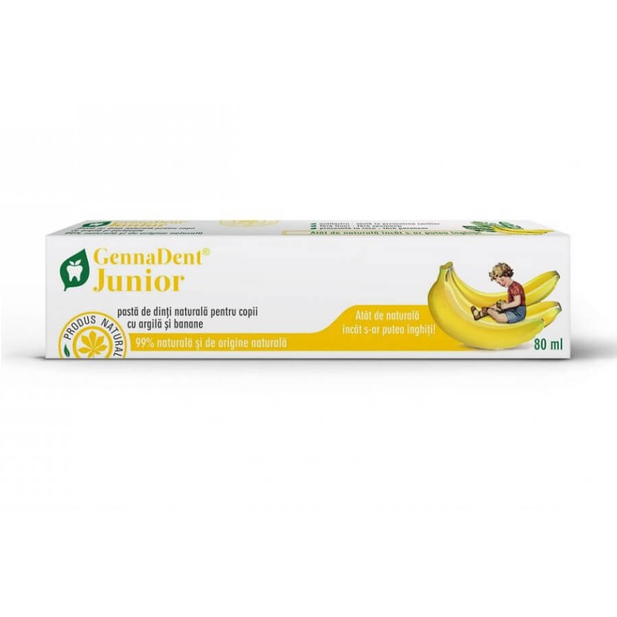 Pastă de dinți naturală cu argilă și banane GennaDent Junior, 80 ml, Vivanatura