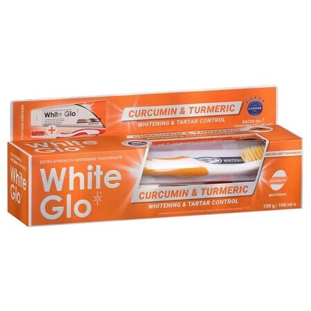 White Glo Curcumin and Turmeric Toothpaste + Toothbrush, 150g, Barros Laboratories