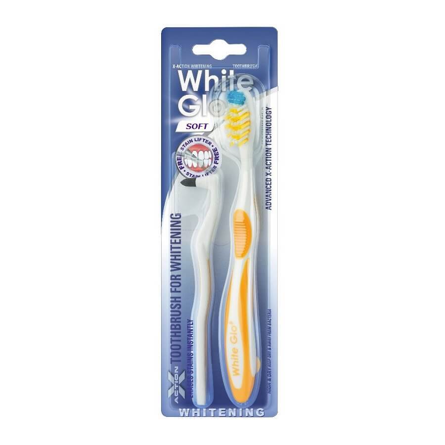 White Glo X-Action Brosse à dents blanchissante avec détachant, douce, Barros Laboratoires