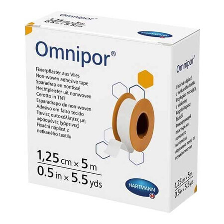 Omnipor hypoallergene pleister met papieren achterkant (900436), 1,25cmx5m, Hartmann