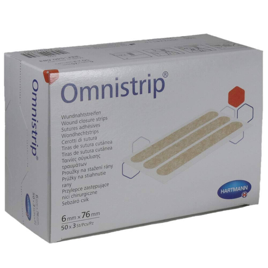 Omnistrip sterile Streifenpflaster (540683), 6x76 mm, 50x3 Stück, Hartmann