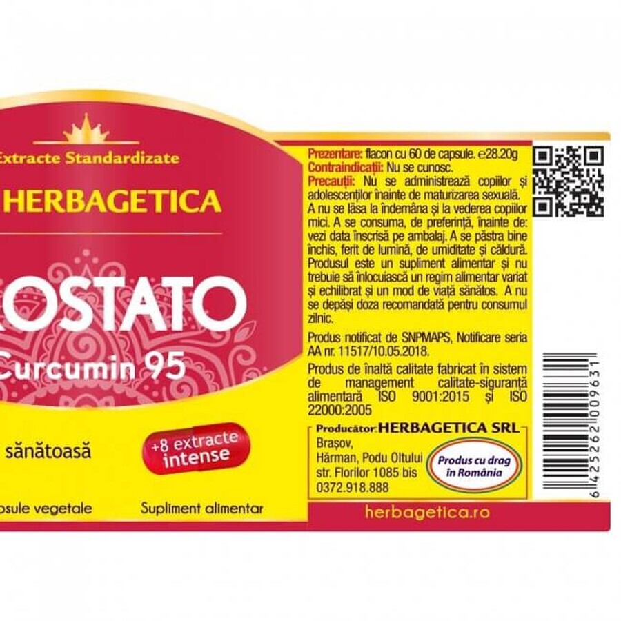 Prostato Curcumin95, 120 Kapseln, Herbagetica