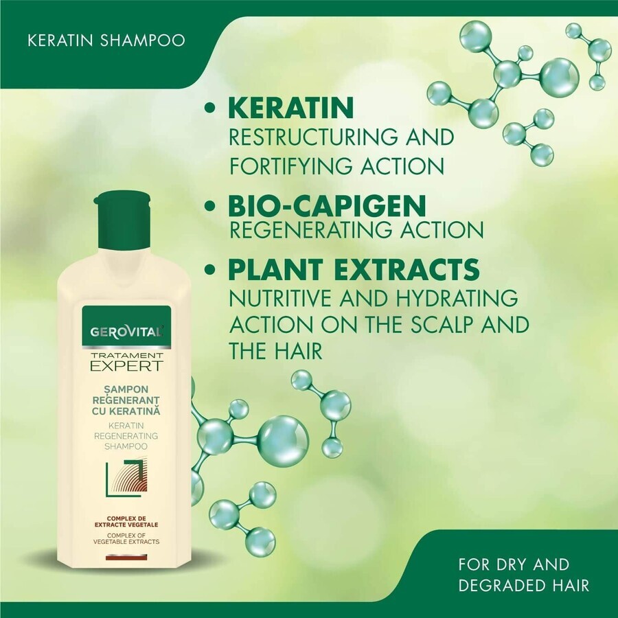 Regenererende shampoo met keratine Gerovital Expert Treatment, 400 ml, Farmec