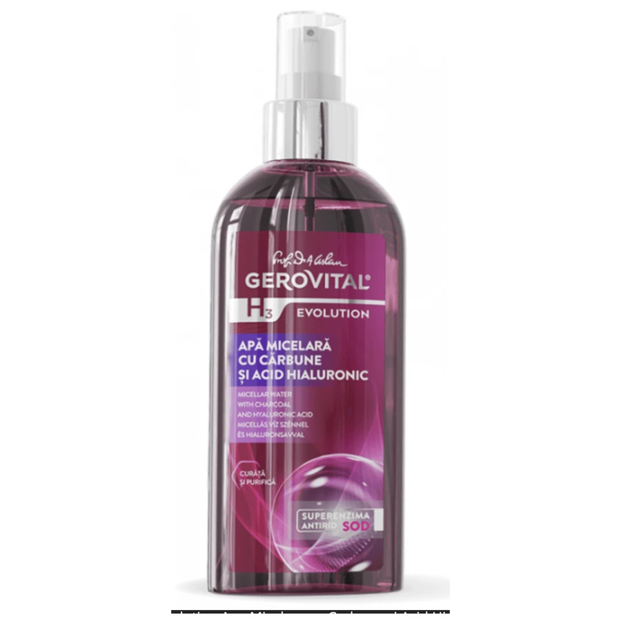 Micellar water with charcoal and hyaluronic acid Gerovital H3 Evolution, 150 ml, Farmec