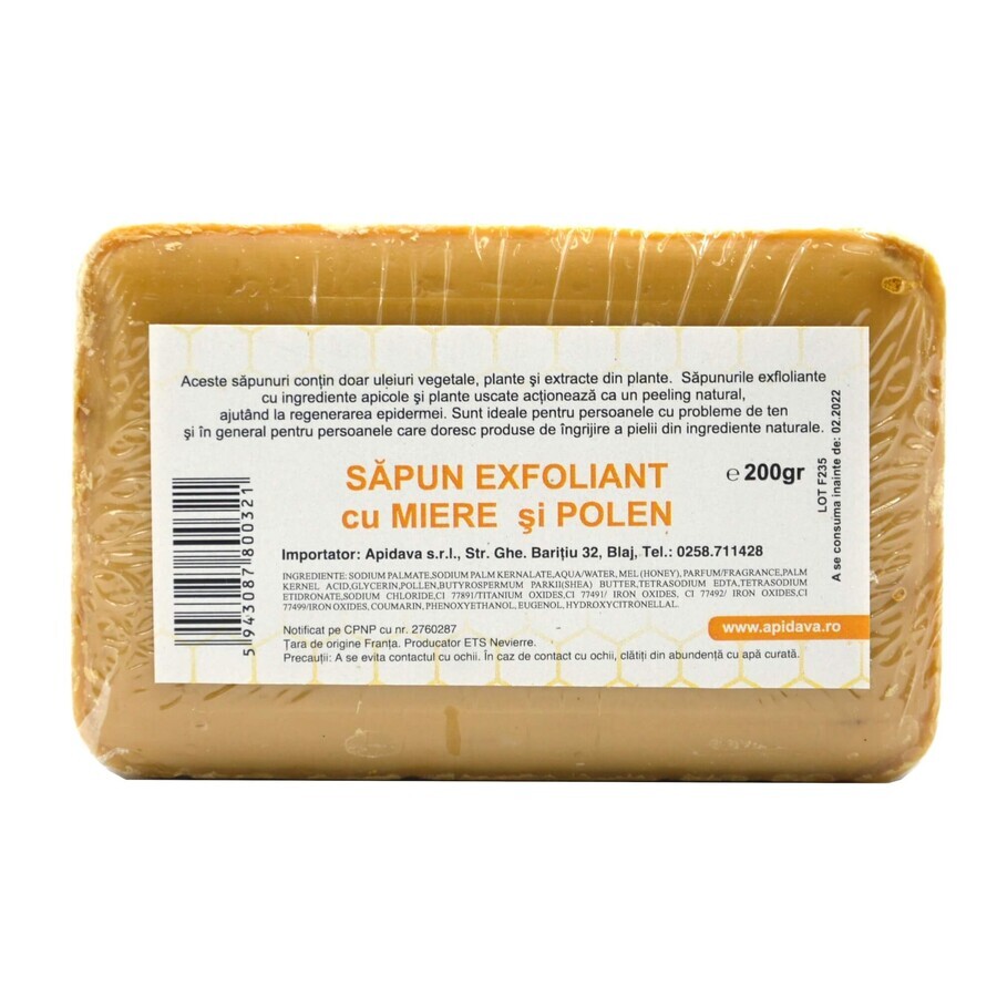 Savon exfoliant au miel et au pollen, 200 g, Apidava