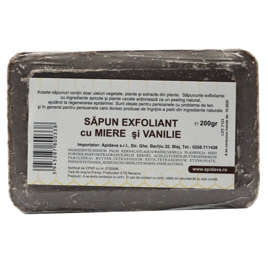 Sapun exfoliant cu miere si vanilie, 200 g, Apidava