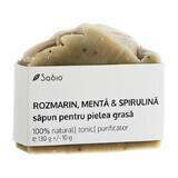 Săpun natural pentru pielea grasă cu rozmarin, mentă și spirulina, 130 g, Sabio