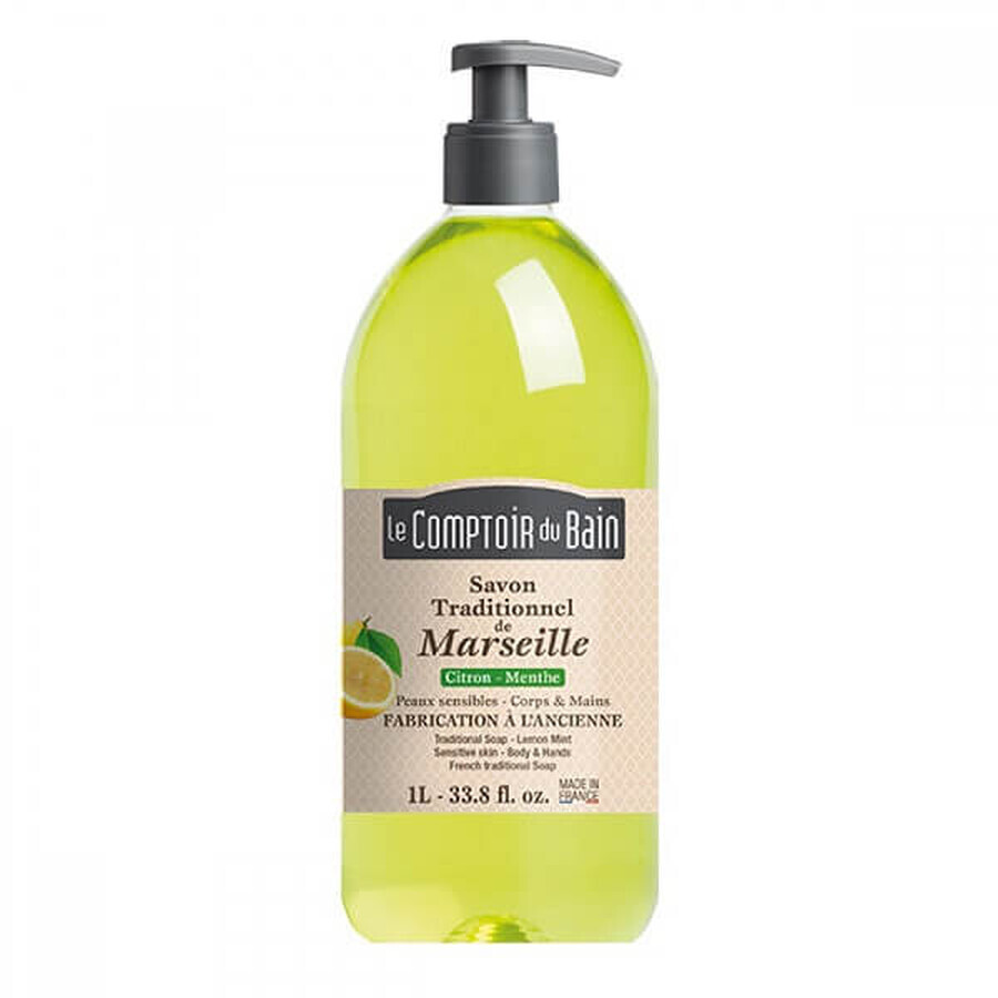 Sapun traditional de Marsilia cu parfum de Lamaie-Menta, 1000 ml, Le Comptoir du Bain