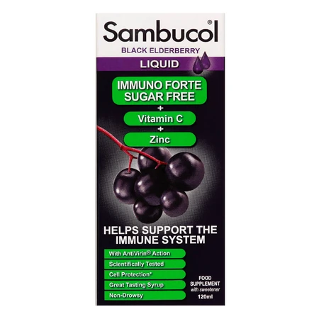 Suikervrije siroop met zwarte vlierbes, vitamine C en zink – Immuno Forte, 120 ml, Sambucol