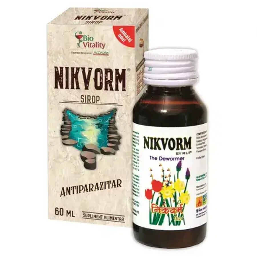 NIKVORM Sirop Anti-Parasites Intestinaux, 60 ml, Bio Vitality Évaluations