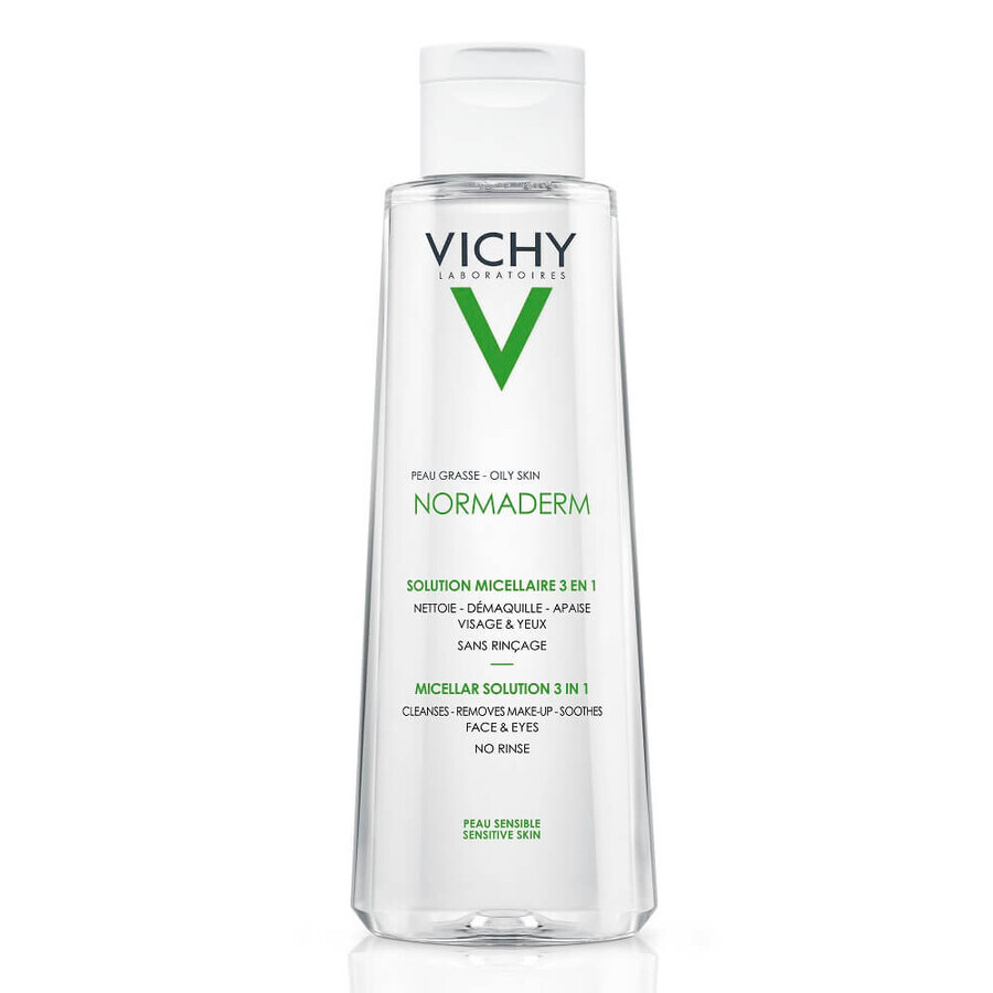 Vichy Normaderm Solution micellaire 3 en 1 pour peaux sensibles à imperfections, 200 ml