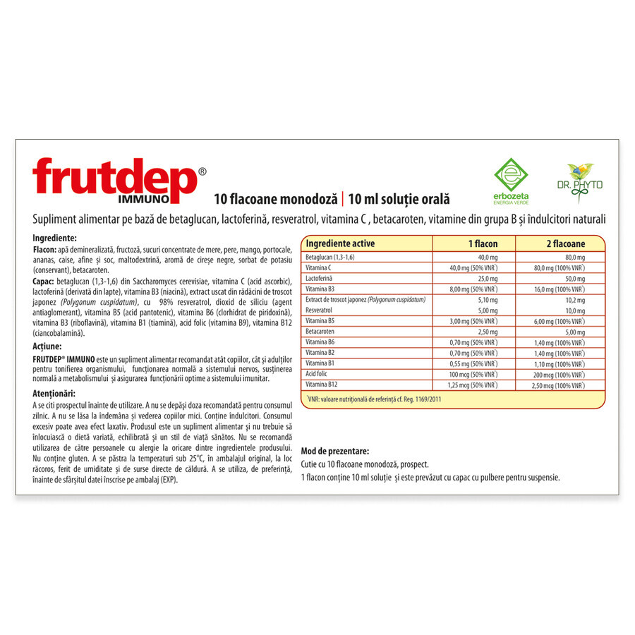 Soluție orală Frutdep Immuno, 10 flacoane, Dr. Phyto