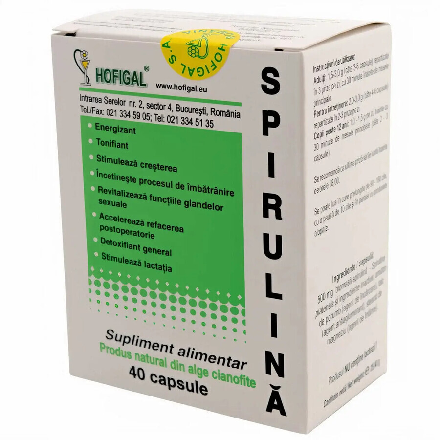 Spiruline 200 mg, 40 comprimés, Hofigal