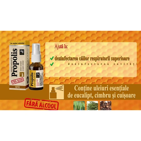 Extracto natural de propóleo en spray con plata coloidal, 20 ml, Dacia Plant