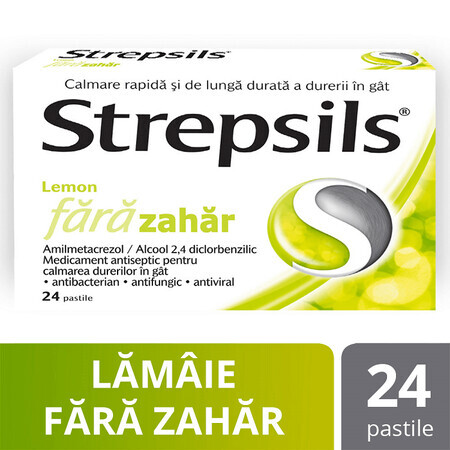 Strepsils Lemon sans sucre, 24 comprimés, Reckitt Benckiser Healthcare