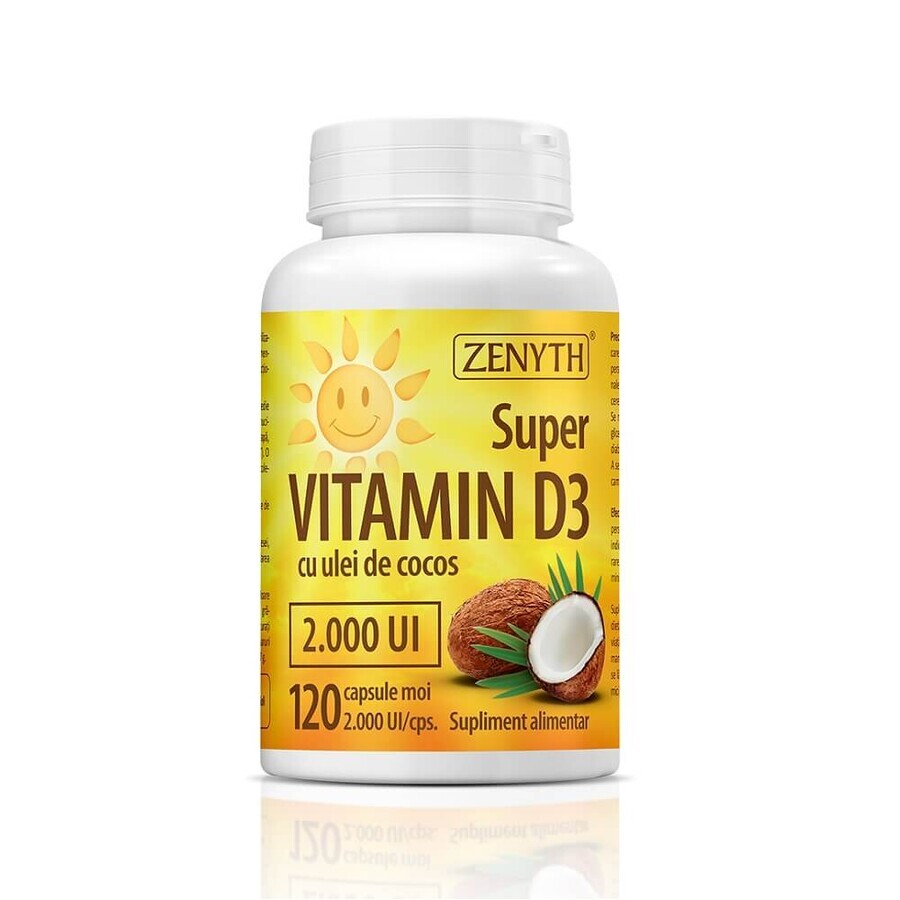 Super Vitamine D3 met kokosolie 2000IU, 120 capsules, Zenyth