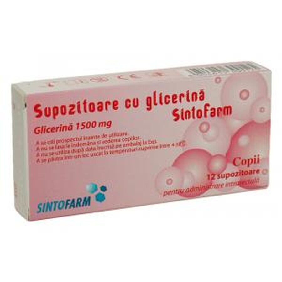 Suppositoires de glycérine pour enfants 1500 mg, 12 suppositoires, Sintofarm