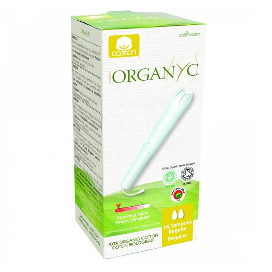 Biologische wattenschijfjes met applicator Regular, 16 stuks, Organyc