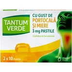 Tantum Verde aromă de portocale și miere, 3 mg, 20 tablete, Angelini