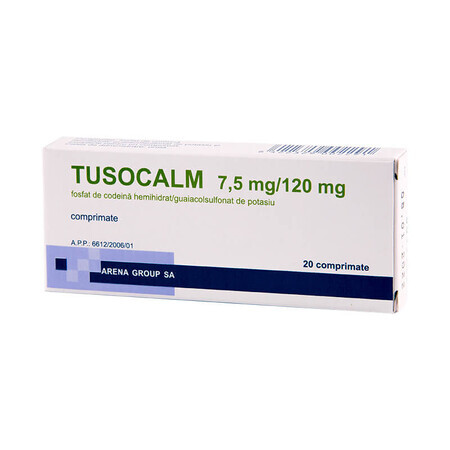 Tusocalm 7,5 mg/120 mg, 20 comprimés, Groupe Arena