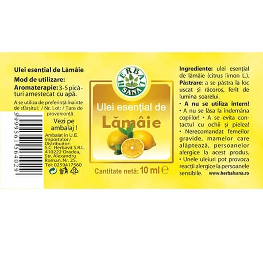 100% Pure lemon essential oil, 10 ml, Herbavit
