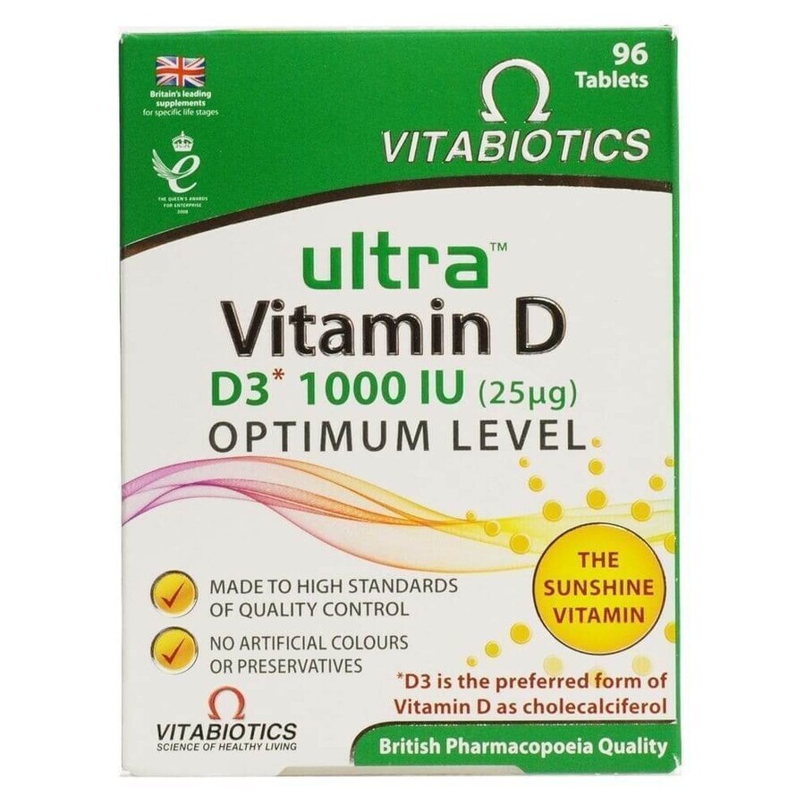 Ultra Vitamine D3 1000IU Optimaal Niveau, 96 tabletten, Vitabiotics