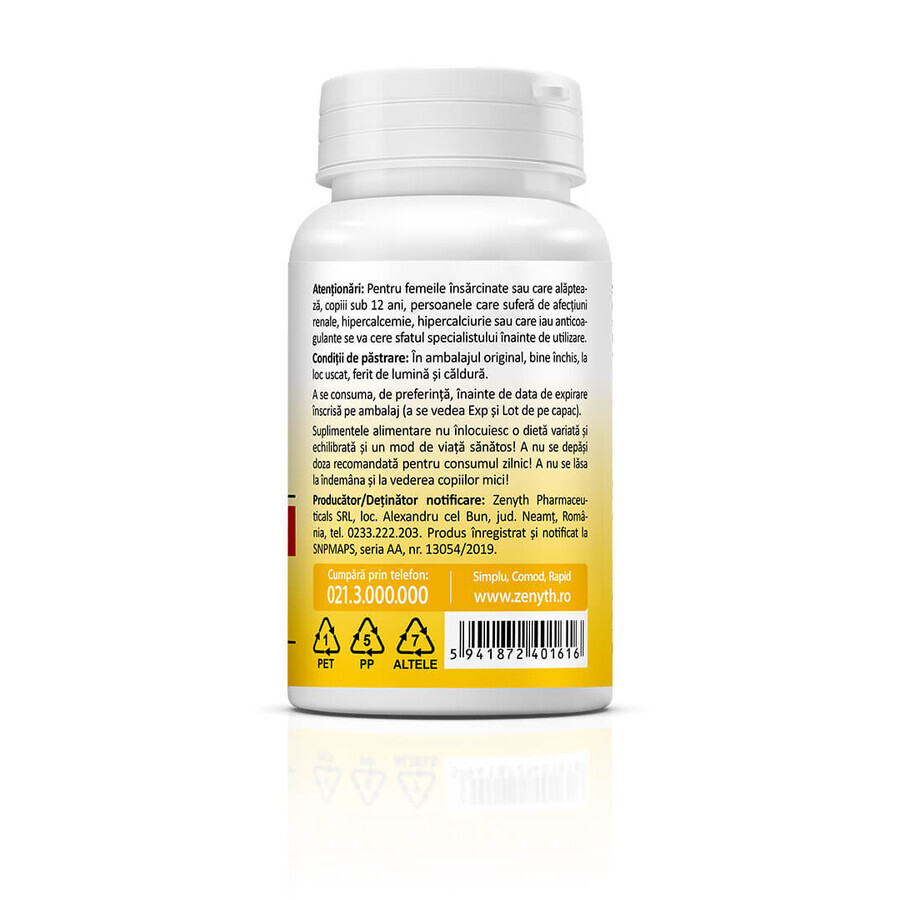 Complexe Vitamine D3+K2+Ca+Mg, 30 gélules, Zenyth