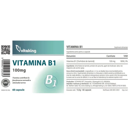 Vitamin B1 100 mg, 60 capsules, Vitaking