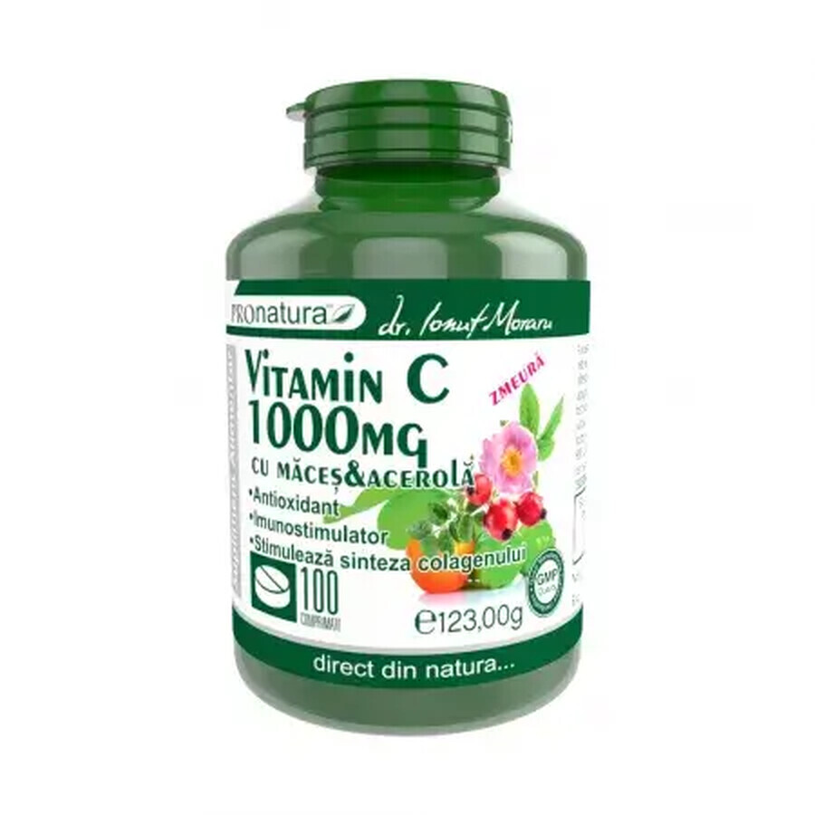 Vitamin C 1000 mg Himbeere mit Muskatblüte und Acerola, 100 Tabletten, Pro Natura