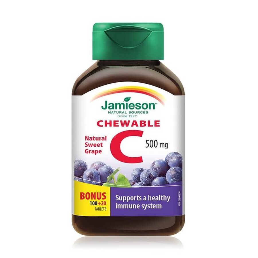 Vitamina C 500 mg gusto uva, 120 compresse masticabili, Jamieson